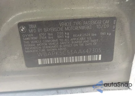 2010 BMW 328I xDrive from USA, damaged, VIN WBAPK5C53AA647305